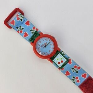 Disney Kids Watch 30MM Blue Dial Blue Red Canvas Band Cherries Heart New Battery